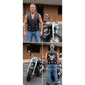 Diamond Plate men M exotic buffalo leather vest‎ moto biker patches embroidered